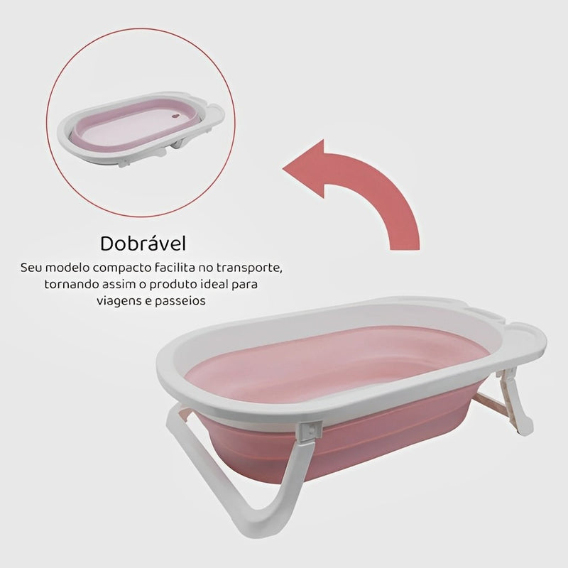 Kit Banheira Dobrável E Almofada Banho Bebê Infantil Boia Flutuante.