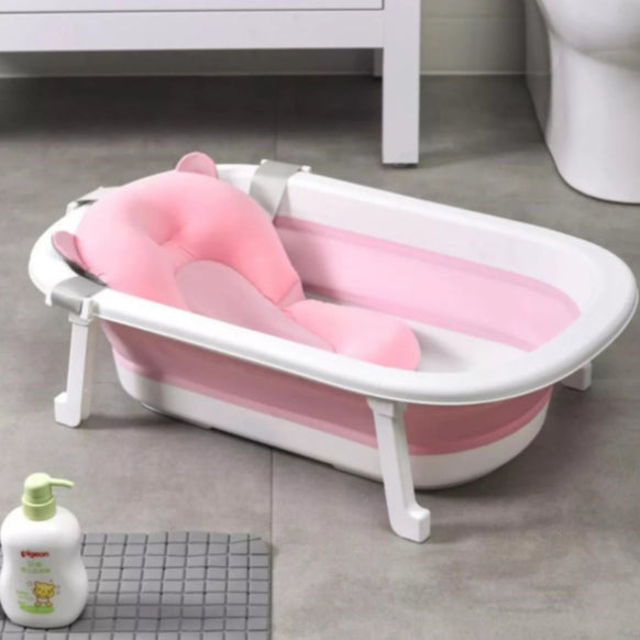 Kit Banheira Dobrável E Almofada Banho Bebê Infantil Boia Flutuante.