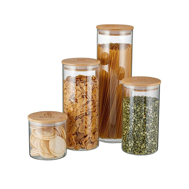 Kit 4 Potes Herméticos de Vidro com Tampa Bambu