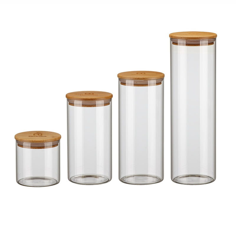 Kit 4 Potes Herméticos de Vidro com Tampa Bambu