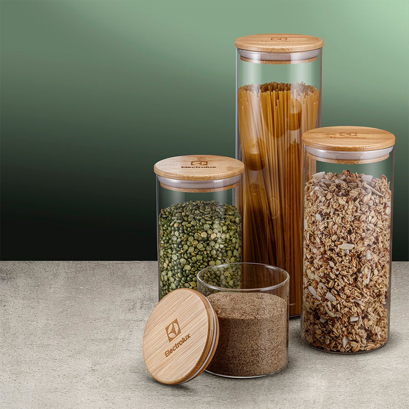 Kit 4 Potes Herméticos de Vidro com Tampa Bambu