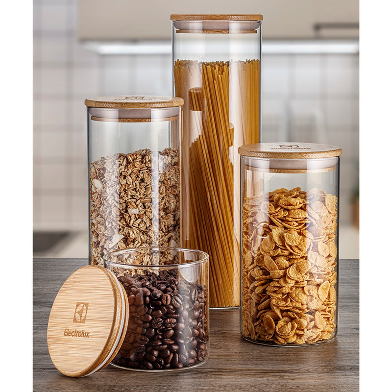 Kit 4 Potes Herméticos de Vidro com Tampa Bambu
